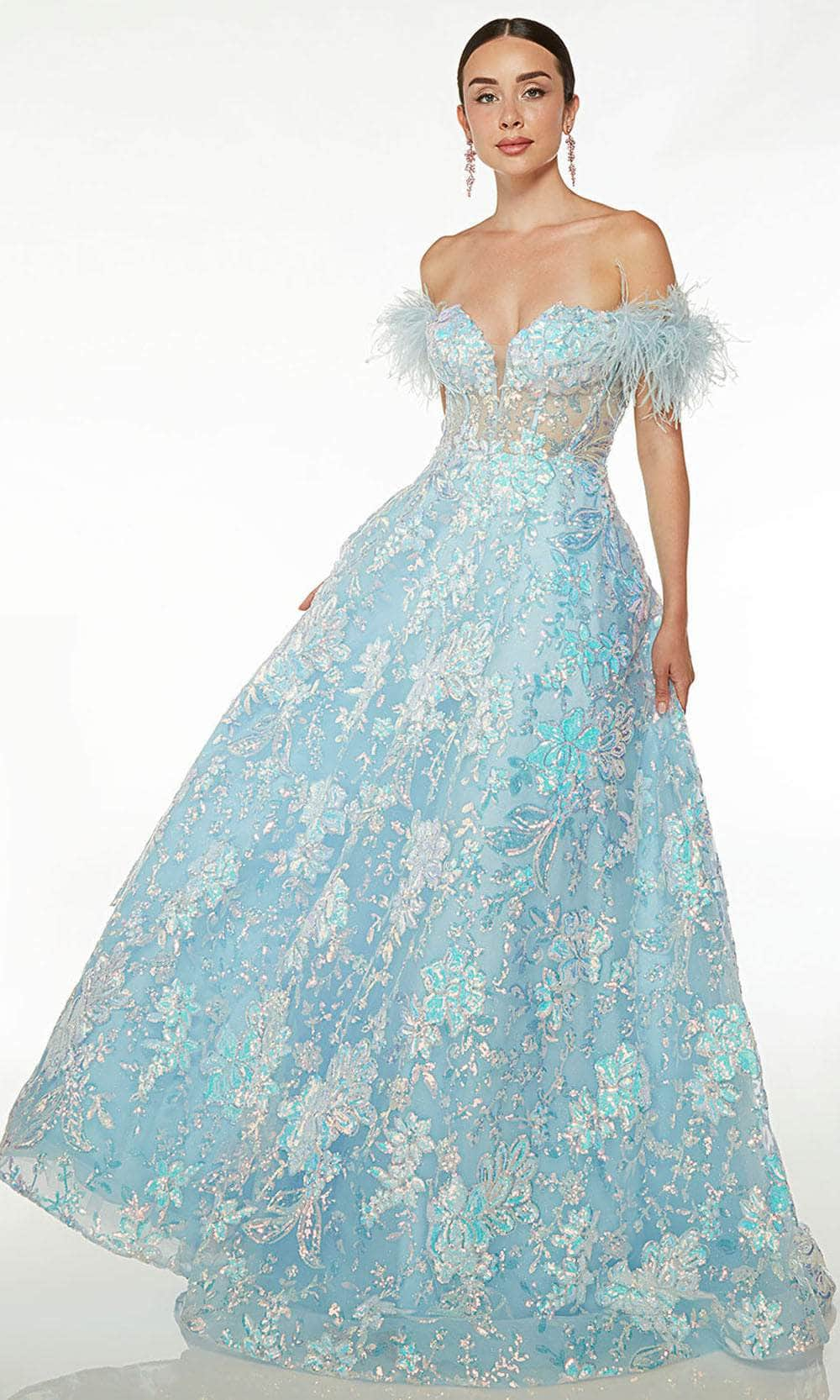 Alyce Paris 61645 - Feather Detailed Off-Shoulder Ballgown
