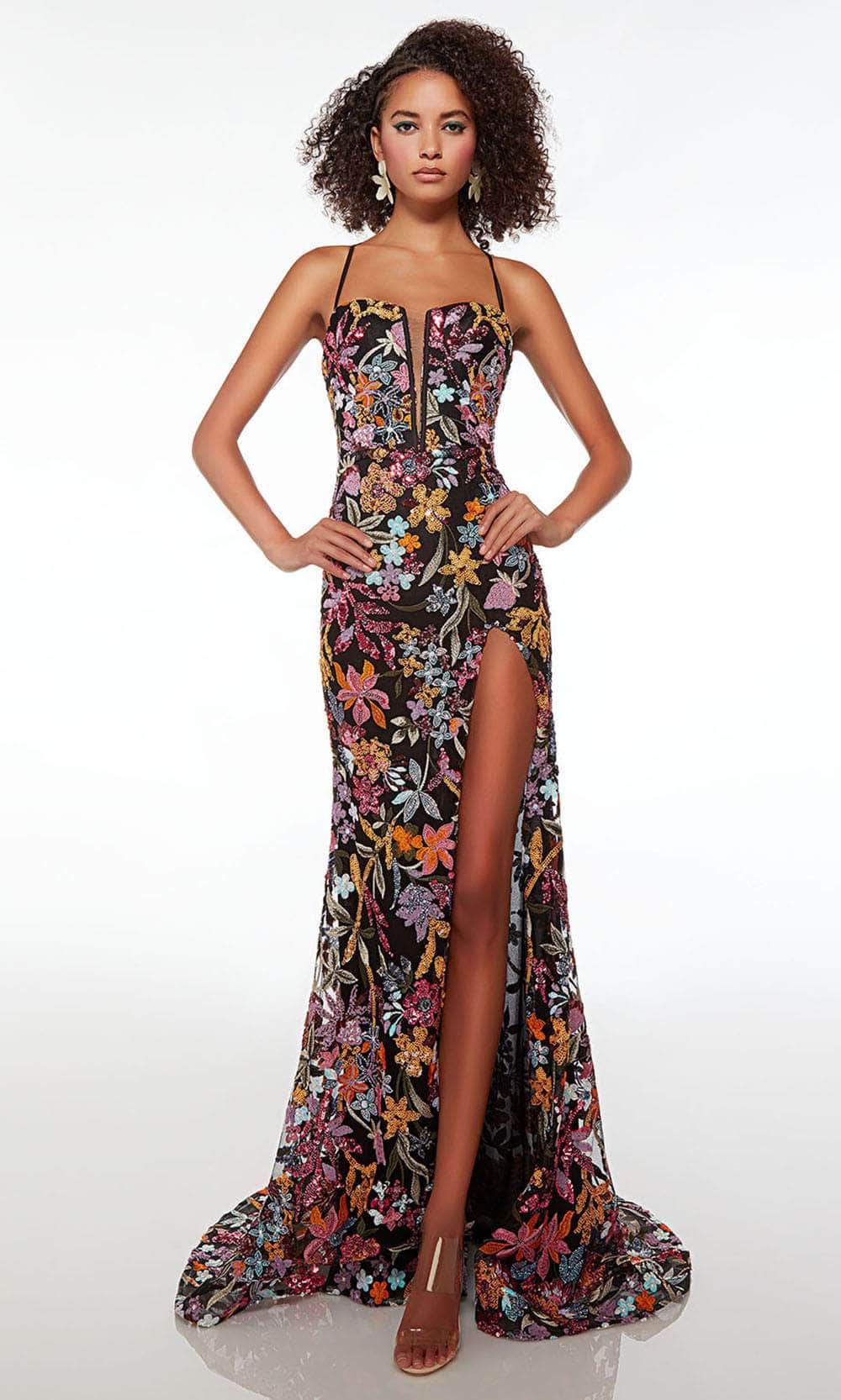 Alyce Paris 61690 - Sleeveless Floral Sequined Embellished Prom Dress
