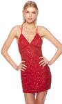 Sophisticated V-neck Cocktail Short Open-Back Sequined Hidden Back Zipper Fitted Beaded Spaghetti Strap Sheath Empire Waistline Sheath Dress