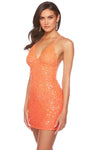 Sophisticated V-neck Sequined Hidden Back Zipper Fitted Open-Back Beaded Cocktail Short Sheath Spaghetti Strap Empire Waistline Sheath Dress