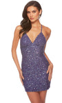 Sophisticated V-neck Spaghetti Strap Sheath Beaded Open-Back Fitted Sequined Hidden Back Zipper Empire Waistline Cocktail Short Sheath Dress