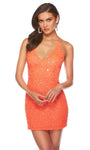 Sexy Sophisticated V-neck Cocktail Short Beaded Open-Back Sequined Back Zipper Sheath Natural Waistline Plunging Neck Spaghetti Strap Sheath Dress