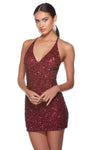 Sexy Sophisticated V-neck Back Zipper Beaded Sequined Open-Back Natural Waistline Sheath Spaghetti Strap Plunging Neck Short Sheath Dress