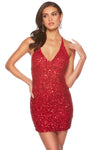 Sexy Sophisticated V-neck Plunging Neck Natural Waistline Sequined Open-Back Back Zipper Beaded Sheath Short Spaghetti Strap Sheath Dress