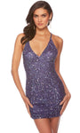 Sexy Sophisticated V-neck Spaghetti Strap Sheath Sequined Back Zipper Beaded Open-Back Plunging Neck Natural Waistline Cocktail Short Sheath Dress