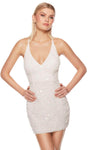 Sexy Sophisticated V-neck Open-Back Sequined Beaded Back Zipper Natural Waistline Plunging Neck Sheath Spaghetti Strap Cocktail Short Sheath Dress