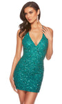 Sexy Sophisticated V-neck Natural Waistline Spaghetti Strap Back Zipper Open-Back Beaded Sequined Sheath Cocktail Short Plunging Neck Sheath Dress