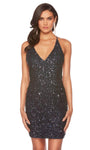 Sexy Sophisticated V-neck Cocktail Short Spaghetti Strap Open-Back Sequined Beaded Back Zipper Natural Waistline Plunging Neck Sheath Sheath Dress