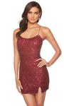 Sophisticated Spaghetti Strap Natural Waistline Scoop Neck Cocktail Short Sheath Lace-Up Beaded Sequined Slit Sheath Dress