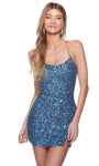 Sophisticated Sheath Spaghetti Strap Cocktail Short Natural Waistline Beaded Slit Sequined Lace-Up Scoop Neck Sheath Dress