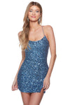 Sophisticated Sheath Natural Waistline Cocktail Short Scoop Neck Beaded Slit Lace-Up Sequined Spaghetti Strap Sheath Dress
