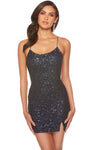 Sophisticated Spaghetti Strap Slit Lace-Up Sequined Beaded Scoop Neck Natural Waistline Cocktail Short Sheath Sheath Dress