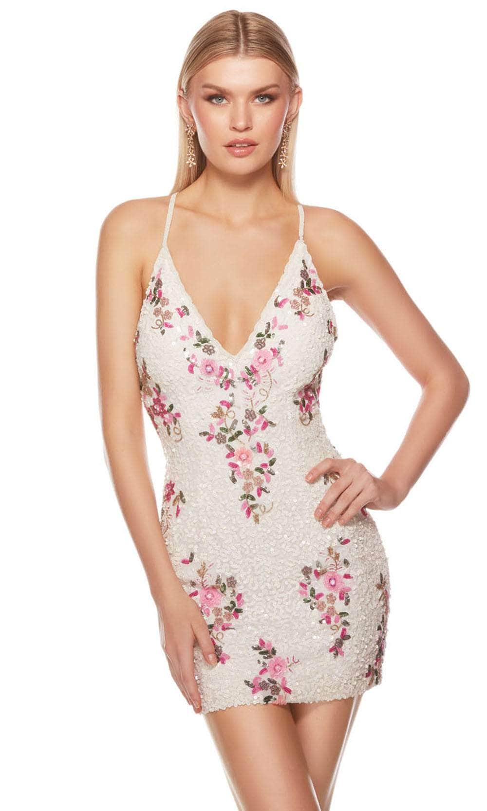 Alyce Paris 84004 - Floral Deep V-Neck Cocktail Dress
