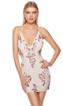 Sexy V-neck Cocktail Short Floral Print Sheath Sleeveless Spaghetti Strap Open-Back Back Zipper Sequined Fitted Beaded Natural Waistline Sheath Dress