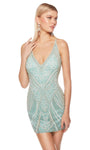 Sophisticated V-neck Natural Waistline Plunging Neck Beaded Back Zipper Open-Back Sequined Fitted Sheath General Print Cocktail Short Sleeveless Sheath Dress