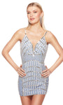 V-neck Sheath Natural Waistline Sleeveless Spaghetti Strap Plunging Neck Cocktail Above the Knee Beaded V Back Illusion Open-Back Back Zipper Sequined Sheath Dress/Party Dress