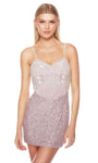 Cocktail Short Sheath Sleeveless Sweetheart Corset Natural Waistline Lace-Up Beaded Back Zipper Open-Back Fitted Sequined Sheath Dress