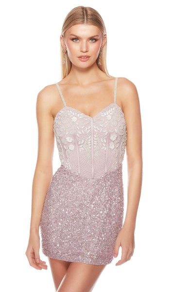 Cocktail Short Sleeveless Corset Natural Waistline Sheath Sweetheart Open-Back Fitted Lace-Up Back Zipper Sequined Beaded Sheath Dress