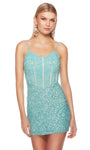 Sweetheart Sleeveless Beaded Lace-Up Back Zipper Fitted Sequined Open-Back Cocktail Short Corset Natural Waistline Sheath Sheath Dress
