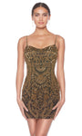 Cocktail Short Open-Back Beaded Sequined Self Tie Fitted Lace-Up Sheath Sleeveless Spaghetti Strap Fall General Print Scoop Neck Natural Waistline Sheath Dress