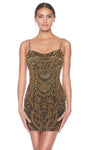 General Print Natural Waistline Cocktail Short Sheath Open-Back Beaded Fitted Self Tie Sequined Lace-Up Scoop Neck Sleeveless Spaghetti Strap Fall Sheath Dress