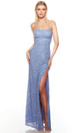 Sexy Spaghetti Strap Floor Length Open-Back Mesh Fitted Beaded Hidden Back Zipper Slit Lace-Up Sequined Scoop Neck Natural Waistline Sheath Sheath Dress/Prom Dress