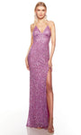 V-neck Sheath Empire Waistline Beaded Open-Back Slit Sequined Hidden Back Zipper Plunging Neck Spaghetti Strap Sheath Dress/Prom Dress with a Brush/Sweep Train