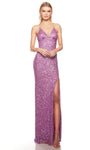 V-neck Plunging Neck Beaded Slit Open-Back Sequined Hidden Back Zipper Sheath Spaghetti Strap Empire Waistline Sheath Dress/Prom Dress with a Brush/Sweep Train