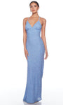 Sexy V-neck Sequined Back Zipper Beaded Open-Back Fitted Sheath Spaghetti Strap Empire Waistline Sheath Dress/Evening Dress with a Brush/Sweep Train