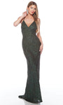 Sexy V-neck Sheath Beaded Sequined Fitted Back Zipper Open-Back Spaghetti Strap Empire Waistline Sheath Dress/Prom Dress with a Brush/Sweep Train