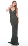 Sexy V-neck Spaghetti Strap Sheath Beaded Fitted Open-Back Back Zipper Sequined Empire Waistline Sheath Dress/Prom Dress with a Brush/Sweep Train