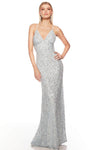 Sexy V-neck Spaghetti Strap Empire Waistline Beaded Back Zipper Open-Back Sequined Fitted Sheath Sheath Dress/Prom Dress with a Brush/Sweep Train