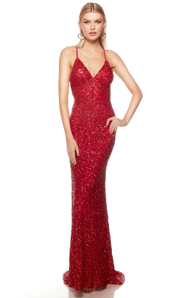 Sexy V-neck Spaghetti Strap Empire Waistline Sheath Back Zipper Beaded Open-Back Sequined Fitted Sheath Dress/Prom Dress with a Brush/Sweep Train
