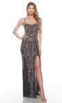 Sophisticated Natural Waistline General Print Sheath Floor Length Back Zipper Fitted Beaded Slit Sequined Sleeveless Scoop Neck Sheath Dress/Evening Dress