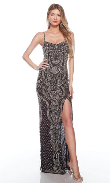 Sophisticated Floor Length General Print Sheath Scoop Neck Sequined Beaded Back Zipper Slit Fitted Sleeveless Natural Waistline Sheath Dress/Evening Dress