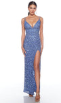 V-neck Sheath Beaded Fitted Sequined Backless Slit Open-Back General Print Empire Waistline Sleeveless Spaghetti Strap Floor Length Sheath Dress/Evening Dress