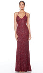 Sexy Sophisticated V-neck Back Zipper Beaded Open-Back Sheath Natural Waistline Plunging Neck Spaghetti Strap Sheath Dress/Evening Dress with a Brush/Sweep Train