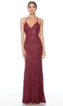 Sexy Sophisticated V-neck Back Zipper Beaded Open-Back Spaghetti Strap Plunging Neck Natural Waistline Sheath Sheath Dress/Evening Dress with a Brush/Sweep Train