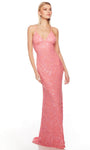 Sexy Sophisticated V-neck Spaghetti Strap Plunging Neck Sheath Back Zipper Open-Back Beaded Natural Waistline Sheath Dress/Evening Dress with a Brush/Sweep Train