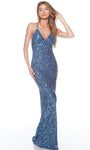 Sexy Sophisticated V-neck Sheath Beaded Back Zipper Open-Back Spaghetti Strap Natural Waistline Plunging Neck Sheath Dress/Evening Dress with a Brush/Sweep Train