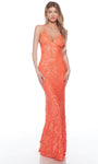 Sexy Sophisticated V-neck Spaghetti Strap Natural Waistline Sheath Beaded Open-Back Back Zipper Plunging Neck Sheath Dress/Evening Dress with a Brush/Sweep Train