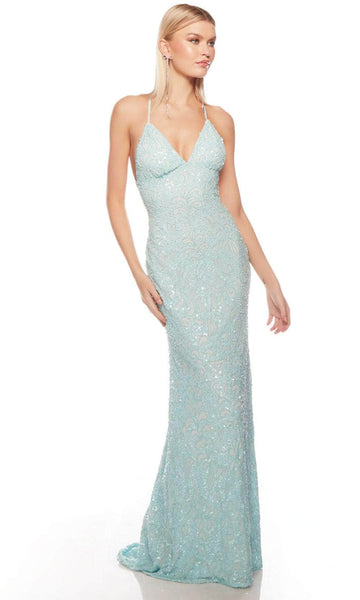 Sexy Sophisticated V-neck Back Zipper Open-Back Beaded Sheath Spaghetti Strap Natural Waistline Plunging Neck Sheath Dress/Evening Dress with a Brush/Sweep Train