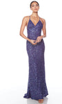 Sexy Sophisticated V-neck Sheath Natural Waistline Spaghetti Strap Open-Back Beaded Back Zipper Plunging Neck Sheath Dress/Evening Dress with a Brush/Sweep Train