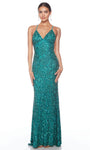 Sexy Sophisticated V-neck Natural Waistline Plunging Neck Sheath Open-Back Beaded Back Zipper Spaghetti Strap Sheath Dress/Evening Dress with a Brush/Sweep Train