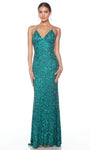 Sexy Sophisticated V-neck Plunging Neck Natural Waistline Open-Back Back Zipper Beaded Spaghetti Strap Sheath Sheath Dress/Evening Dress with a Brush/Sweep Train