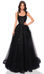 Sophisticated A-line Scoop Neck Glittering Embroidered Sequined Natural Waistline Sleeveless Floral Print Prom Dress