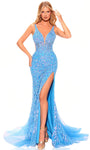 V-neck Sleeveless Tulle Slit Beaded Illusion Open-Back Hidden Back Zipper Sequined Mermaid Plunging Neck Natural Waistline Prom Dress with a Brush/Sweep Train