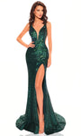 V-neck Natural Waistline Slit Cutout Sequined Sheer Illusion Lace-Up Sleeveless Plunging Neck Floral Print Sheath Sheath Dress/Prom Dress with a Brush/Sweep Train