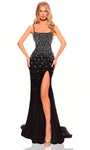 Sophisticated Spaghetti Strap General Print Natural Waistline Sheer Slit Beaded Draped Lace-Up Scoop Neck Sheath Sheath Dress/Evening Dress/Prom Dress with a Brush/Sweep Train With Rhinestones