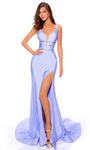 Sophisticated V-neck Open-Back Sheer Beaded Wrap Gathered Slit Hidden Back Zipper Illusion Mermaid Sleeveless Plunging Neck Natural Waistline Prom Dress with a Brush/Sweep Train
